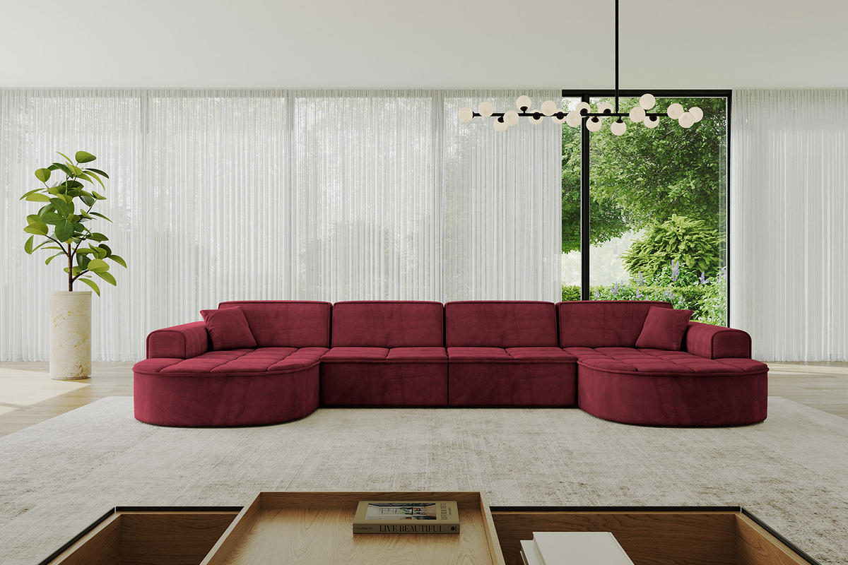 WOHNLANDSCHAFT TARO-U2 - 388x171x79,5 cm Bordeauxrot - Bordeaux, Holzwerkstoff/Textil (388/79.5/171cm) - ALTDECOR