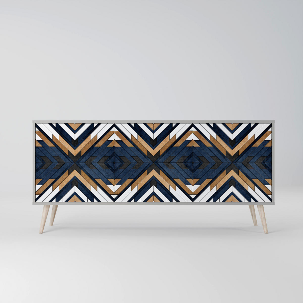 SIDEBOARD ARTFUL GEOMETRY, Eicheneffekt, 164,5x42x77,5 cm, 3 Türen - Eichefarben/Buchefarben, Holzwerkstoff/Buchenholz (164.5/77.5/42cm) - SpaceRebels
