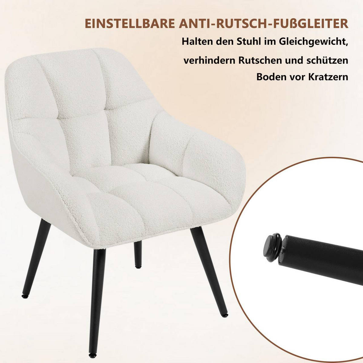 RELAXSESSEL Frottee, mit Metallbeinen, Creme - Creme/Schwarz, Kunststoff/Textil (64/78.5/68.5cm) - Woltu