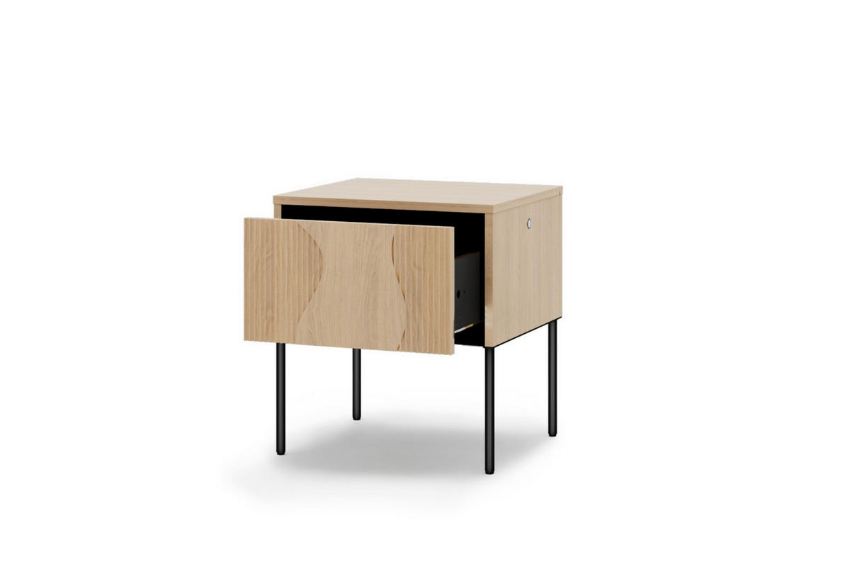 NACHTTISCH FAVOS 07 46/51/40 cm in Eiche Vincenza hell und Schwarz mit LED - Eichefarben/Schwarz, Holzwerkstoff (46/40/51cm) - Deine Möbel 24