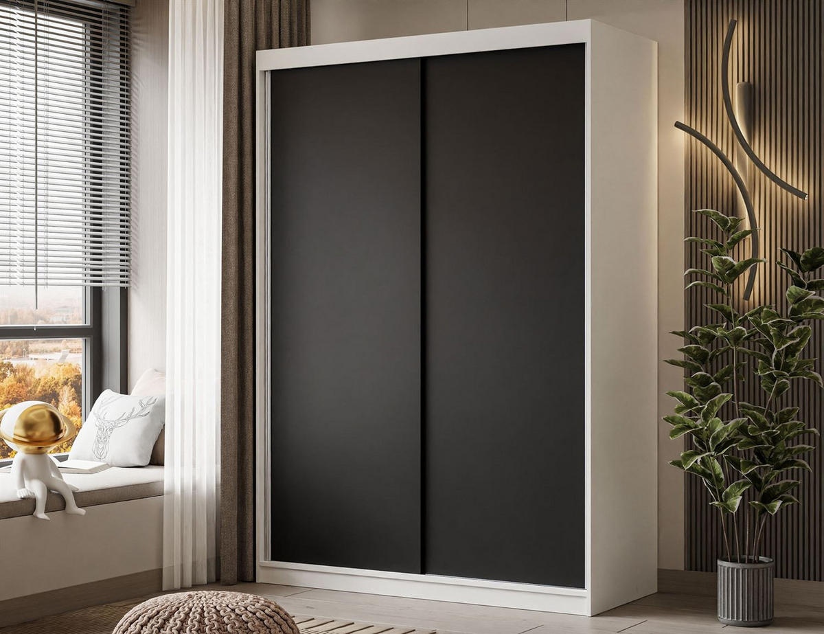 KLEIDERSCHRANK CAMARO 150 cm Weiß / Schwarz - Schwarz/Weiß, Holzwerkstoff (150/215/59cm) - Lookway