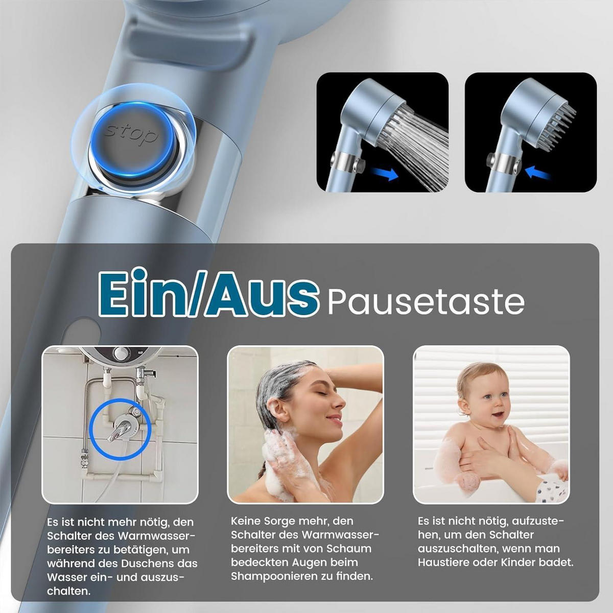 HANDBRAUSE mit Filter und Schlauch 1,5 m Blau - Blau, Kunststoff (12.7/12.7/29cm)