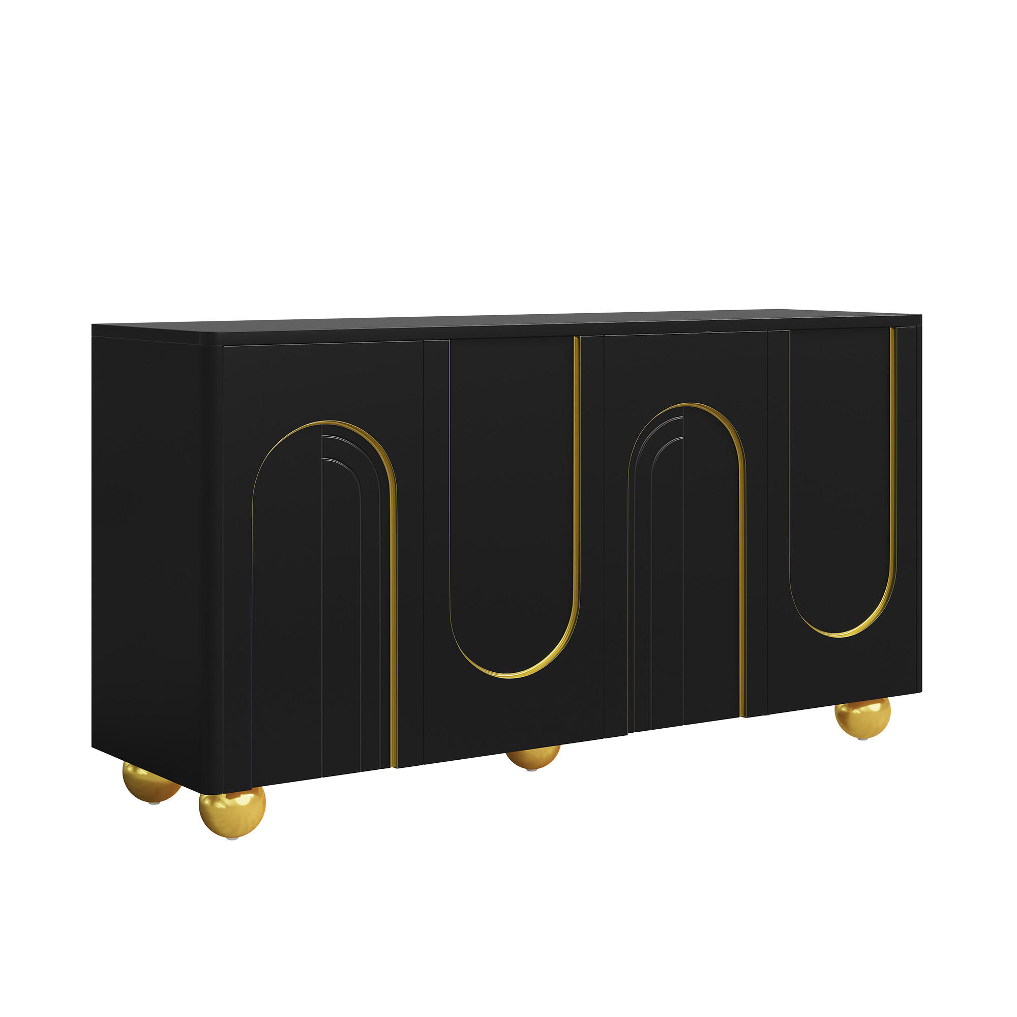 SIDEBOARD DE-37537 140/40/74 cm mit 4 Türen Schwarz - Schwarz, Holzwerkstoff (140/74/40cm) - ComfortXL
