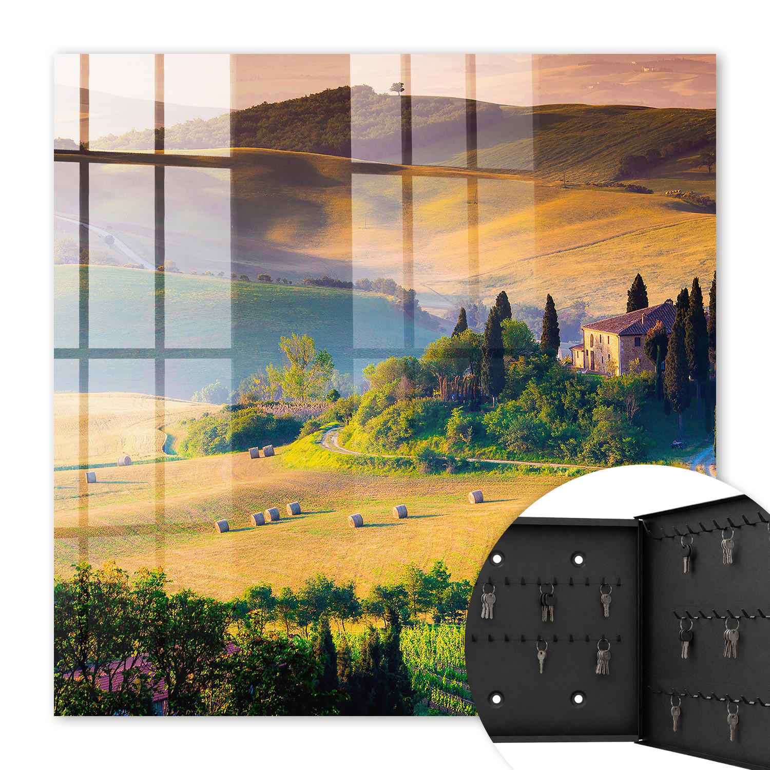 SCHLÜSSELBOX Schwarz 30x30 cm- Türöffnung nach rechts - Toskanische Idylle - Gelb, Metall (30/30/5cm) - TULUP