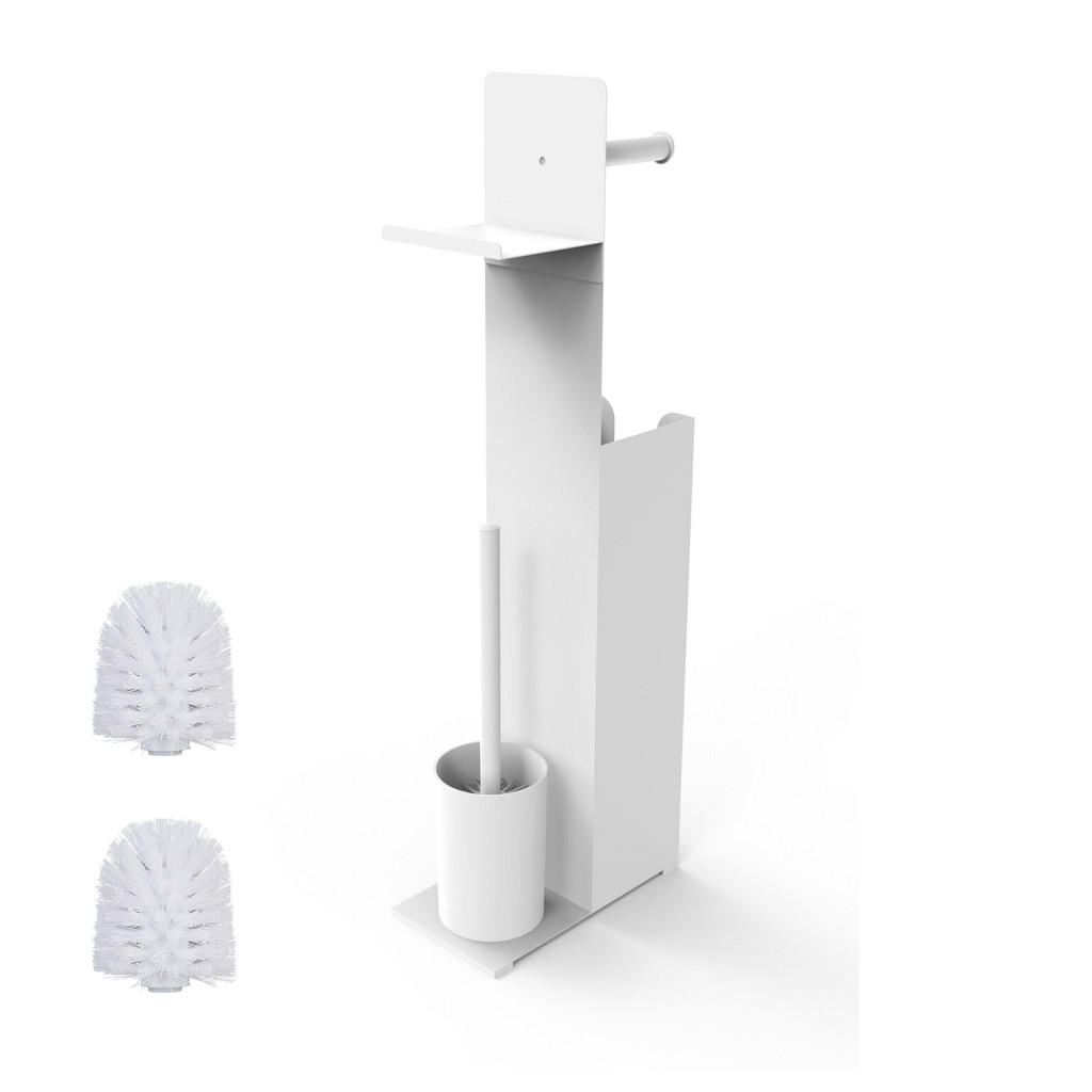 SET-WC Alb metal pe podea cu suport pentru hârtie