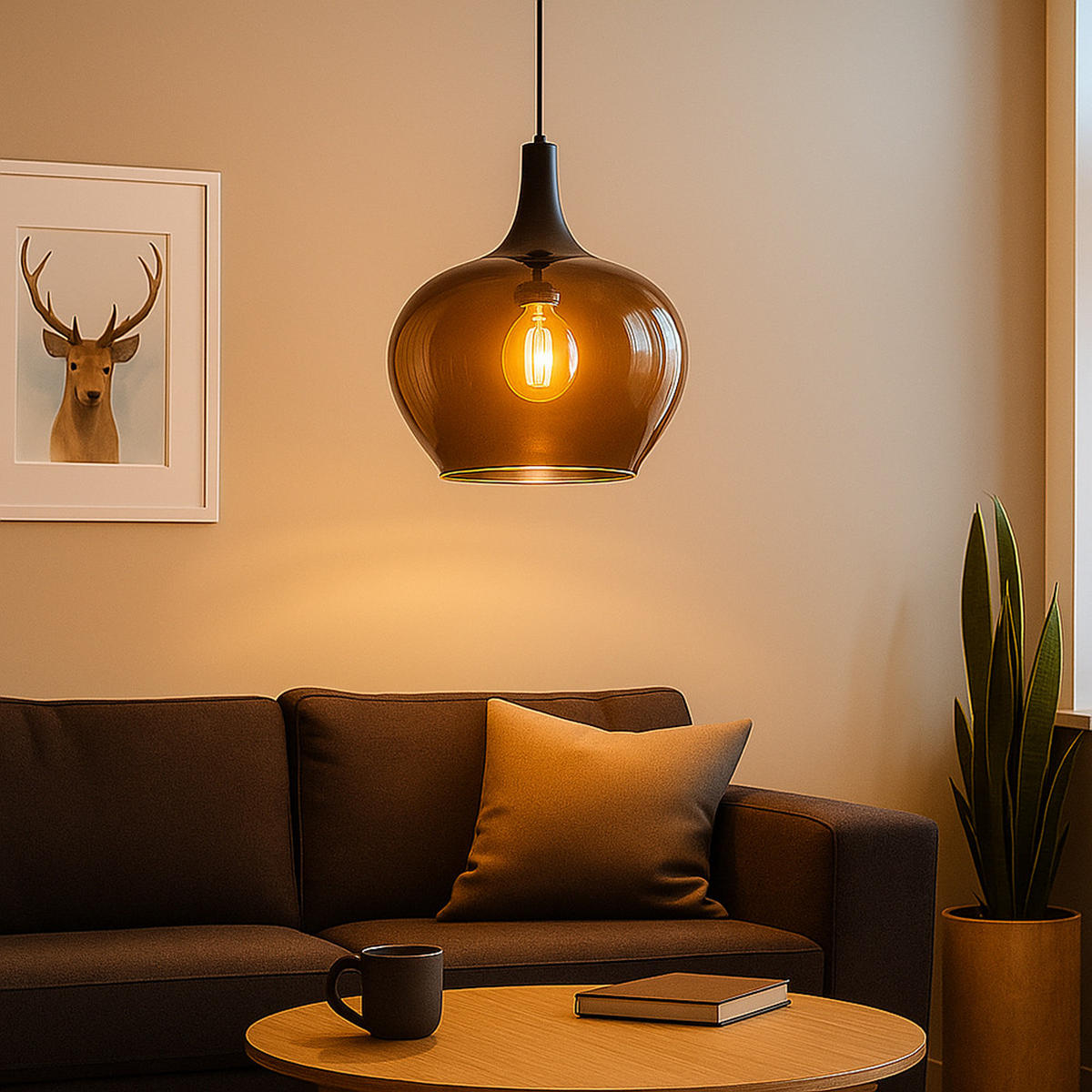 LED HÄNGELEUCHTE Metall Rauchfarben - Schwarz, Glas (24/24/120cm) - Globo Lighting