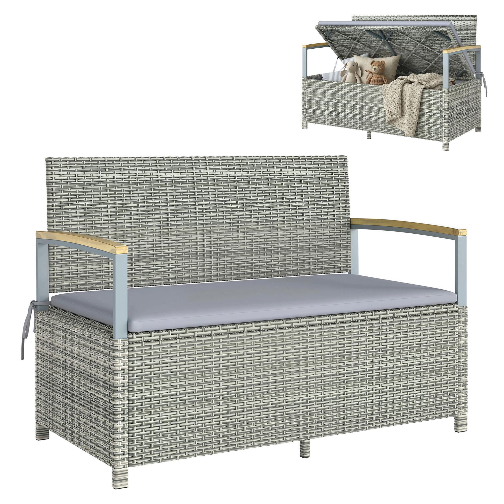 GARTENBANK mit staufach DE-13692 170 Liter Grau - Hellgrau, Holz (120/84/60cm) - ComfortXL