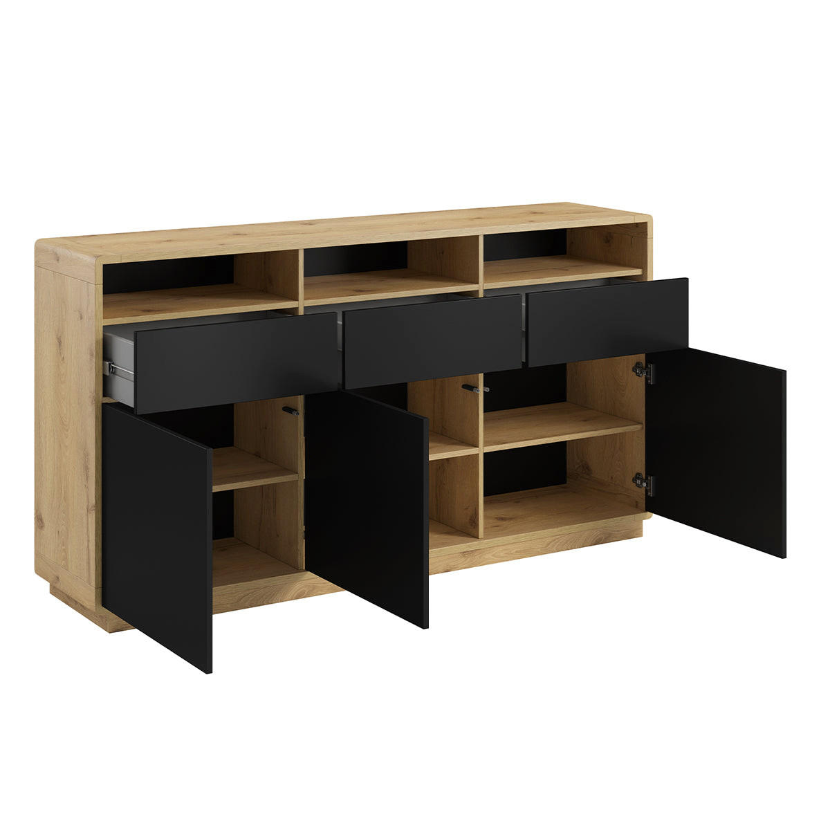 KOMODA Raven Mat črna in les - črna, leseni material (180/96/40cm) - Petits-meubles