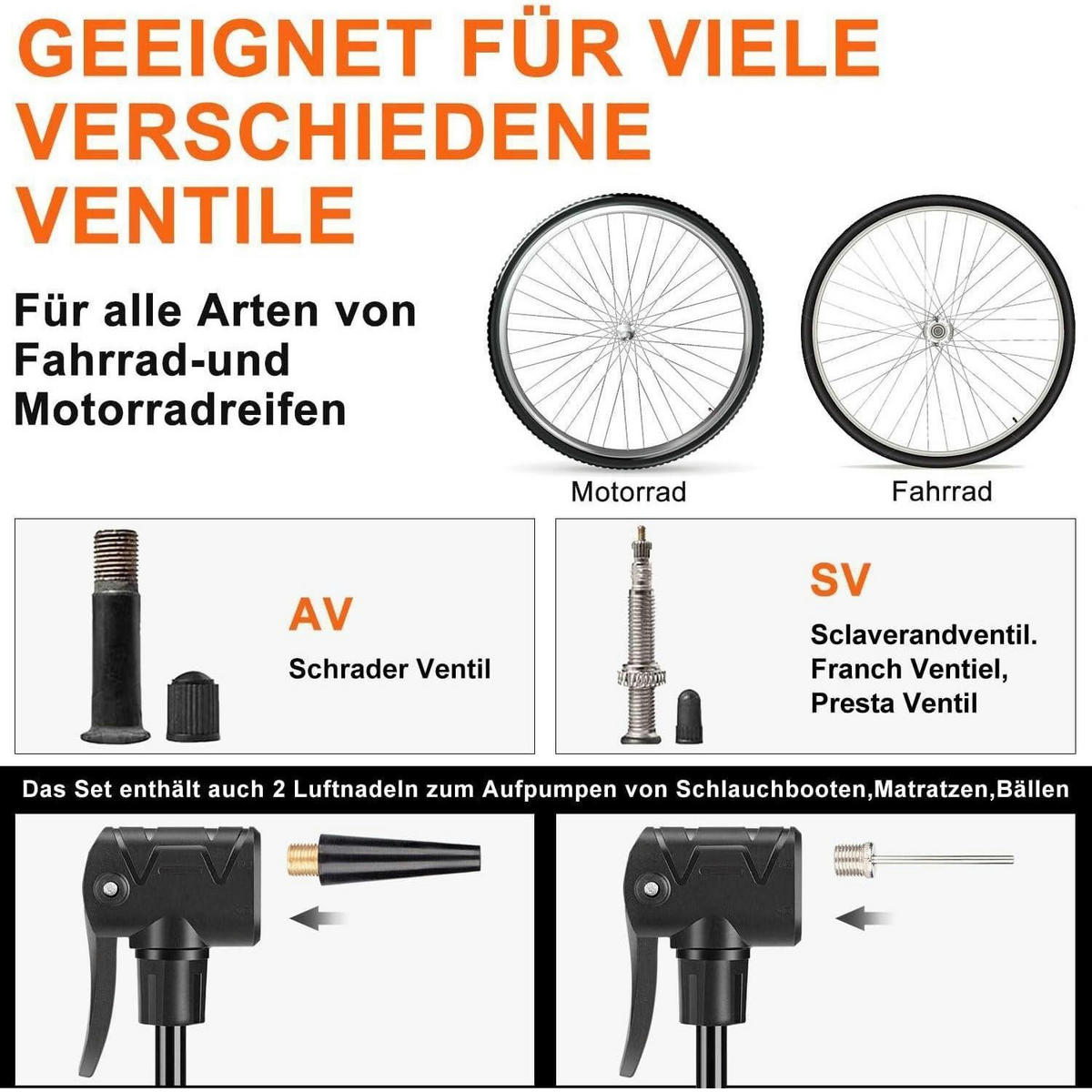 FAHRRADPUMPE mit Manometer für alle Ventile - Schwarz, Metall (8.2/44/21cm)