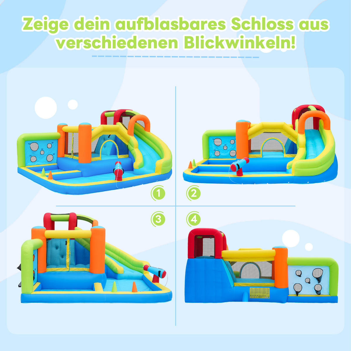 HÜPFBURG Wasserpark Trampolin 450W Gebläse - Blau, Textil (315/410/203cm) - LEBENLANG