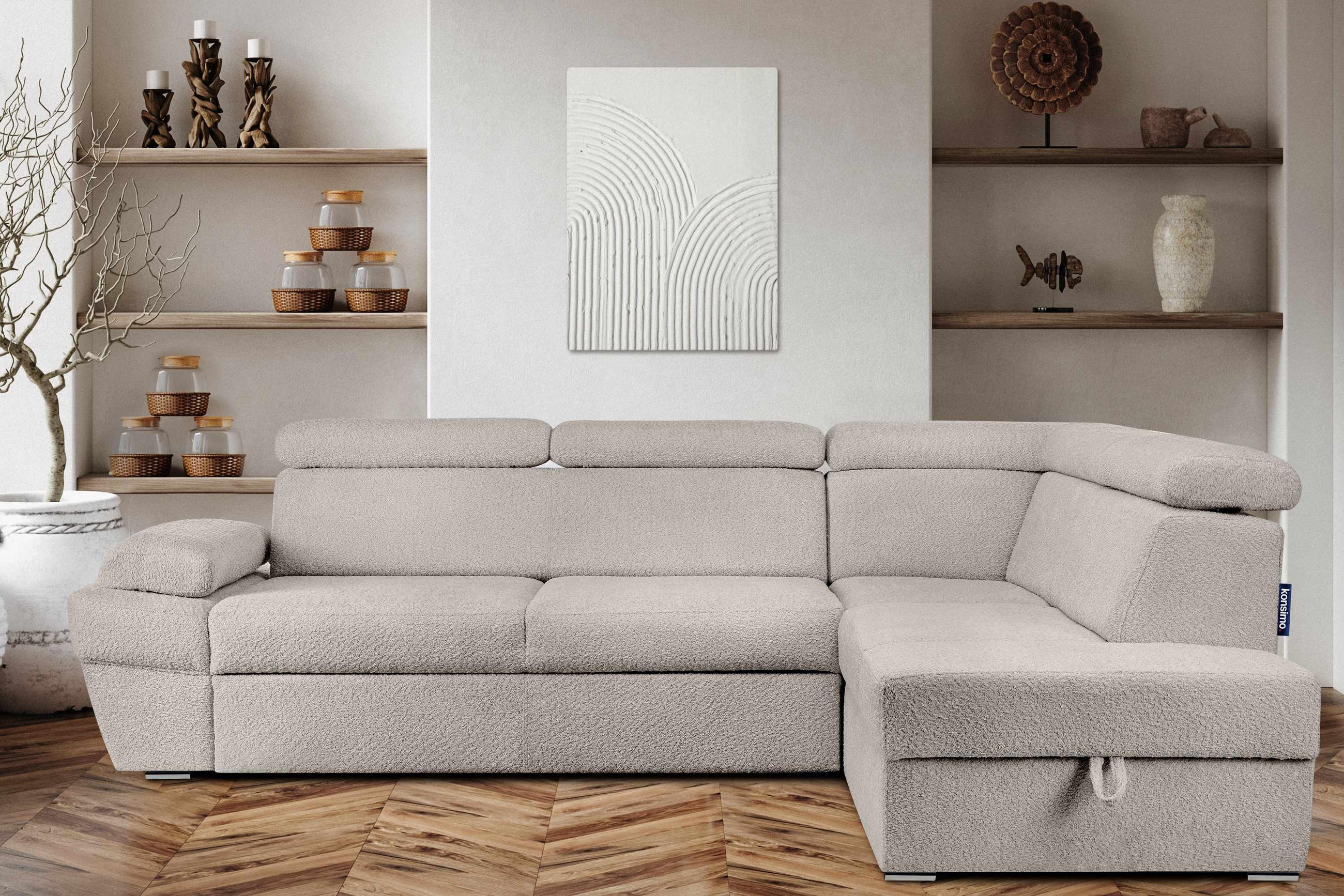 SCHLAFECKSOFA RATLO rechts 4/5-Sitzer mit Bettkasten, Braun - Silberfarben/Braun, Textil (270/190cm) - KONSIMO®