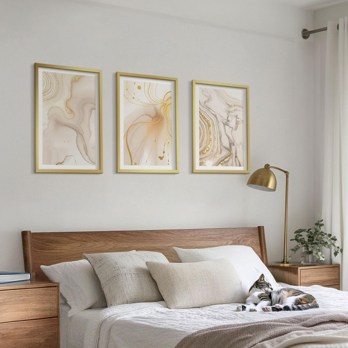 BILDER SET 3er Set - 40x60 cm Goldrahmen - Subtile abstrakte Muster - Goldfarben, Kunststoff (40/60cm) - TULUP