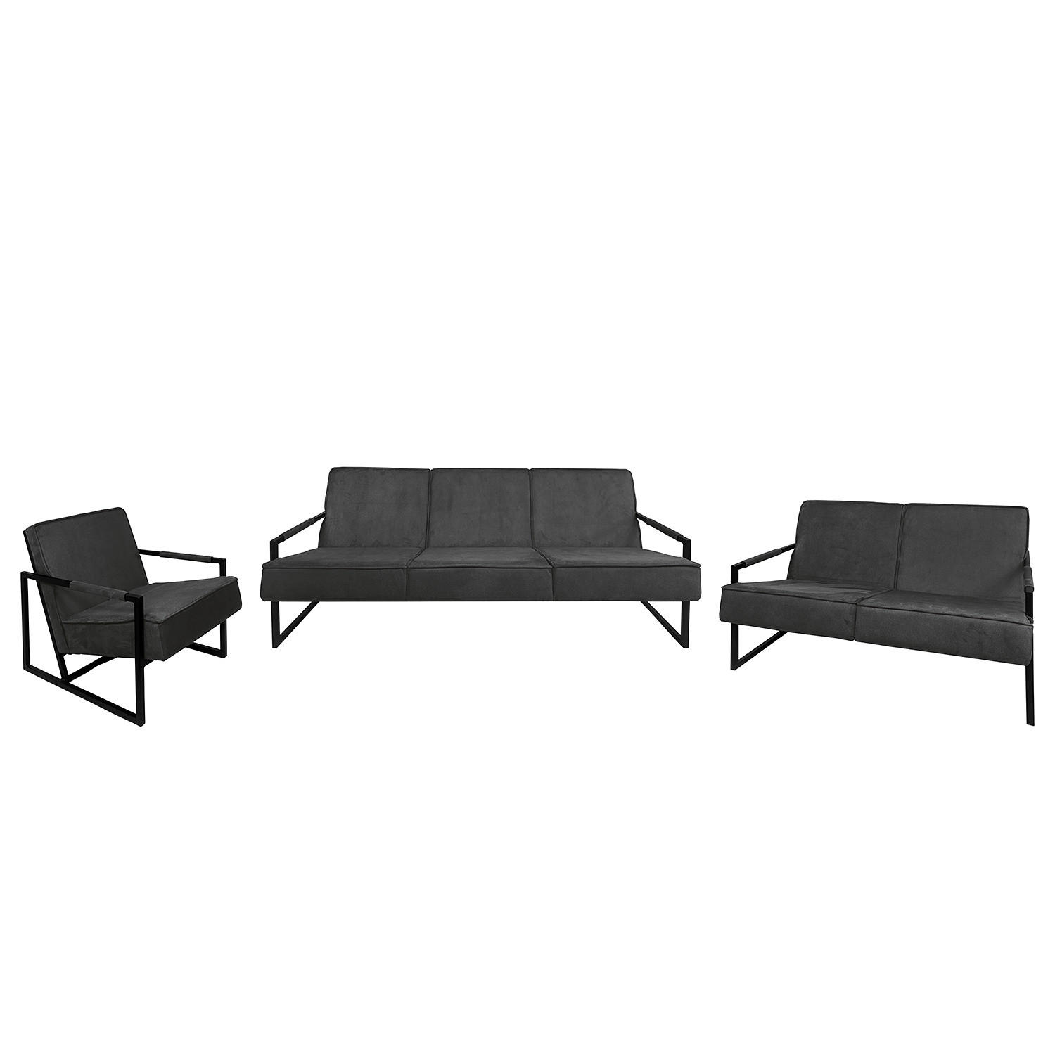 POLSTERGARNITUR (3-2-1) - Strukturstoff - Dunkelgrau, Textil (1/1/1cm) - home24