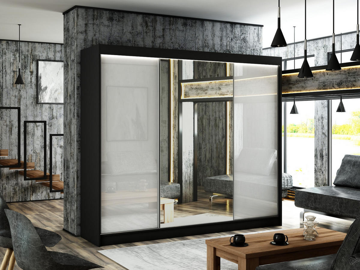 SCHIEBETÜRENSCHRANK ELIS - Schwarz/Weiß, Holzwerkstoff (250/215/61cm) - Meblini