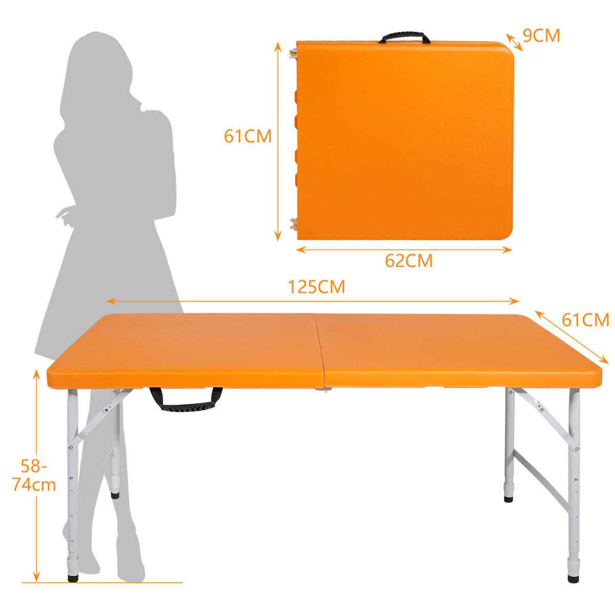 KLAPPTISCH 125 cm Orange - Orange, Kunststoff (125/61/74cm) - ComfortXL