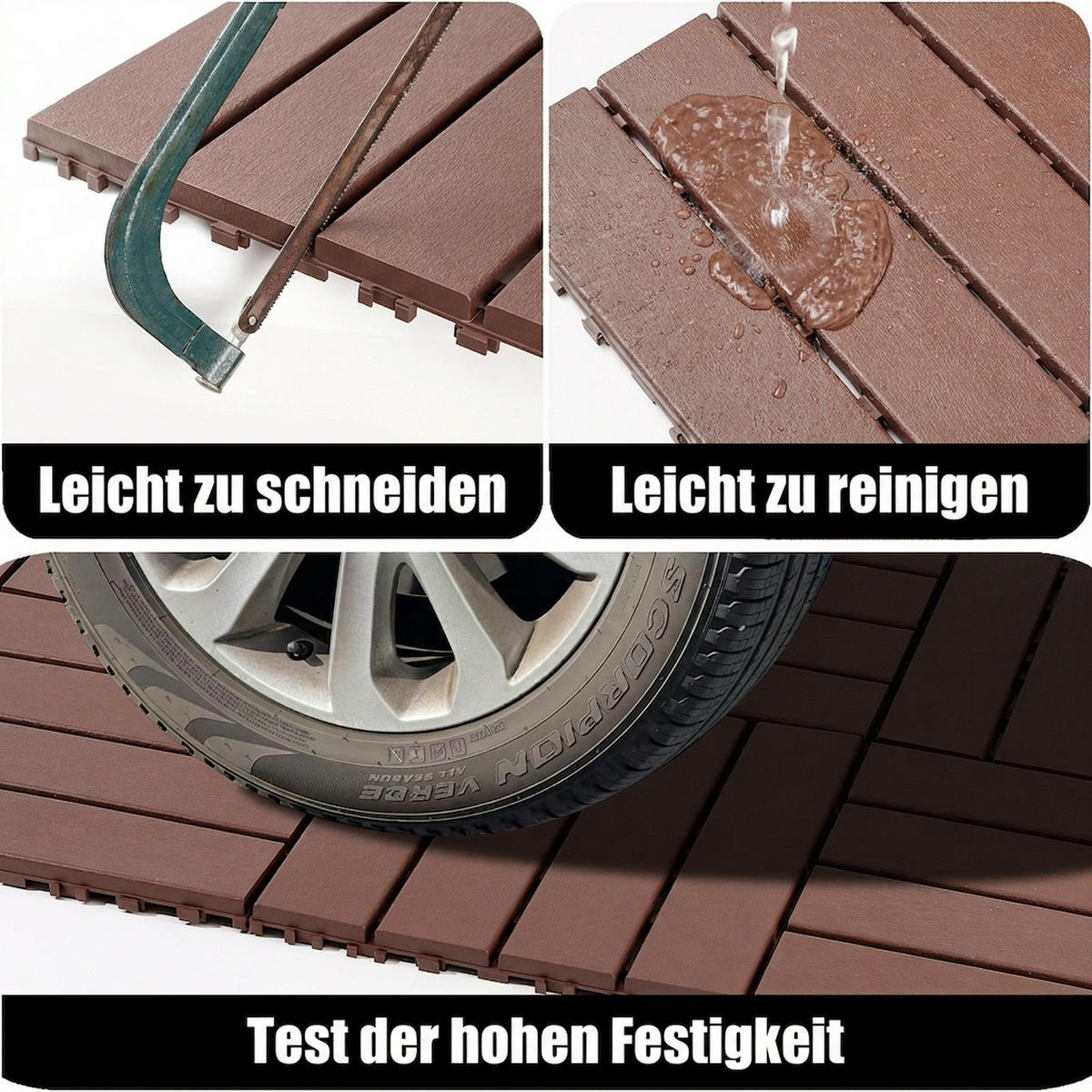 TERRASSENFLIESE 30.5/30.5/2 Rötlichbraun, Plastik (44 Stück) - Rotbraun, Kunststoff (30.5/30.5/2cm) - Oxeza