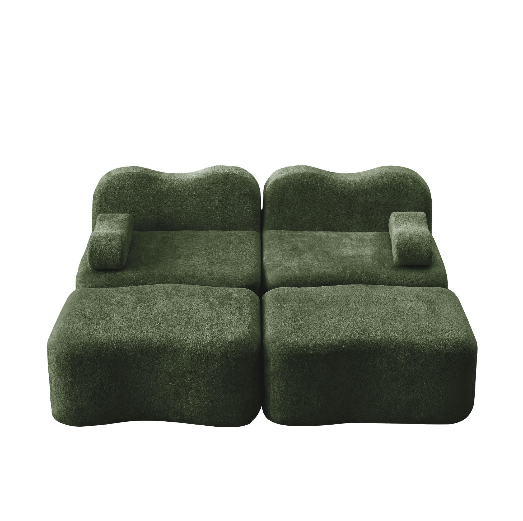 2-SITZER aus Samt Grün mit 2 Ottomane, rahmenloses Design und 32D-Hochdichtschaum - Grün, Textil (192/70/167cm) - Modfu