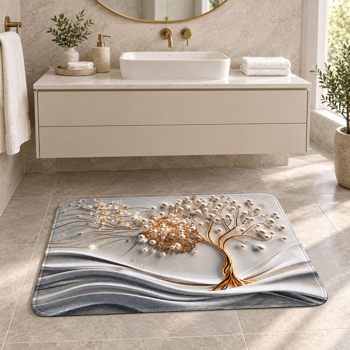 BADTEPPICH Tree of Life 50 x 80 cm - Weiß, Textil (50/80cm) - Sanilo