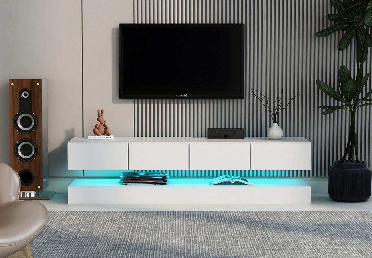 LOWBOARD 130/33/15 cm weiß MDF mit 4 Schubladen und LED-Beleuchtung steuerbar via App - Weiß, Holzwerkstoff (130/15/33cm) - OKWISH