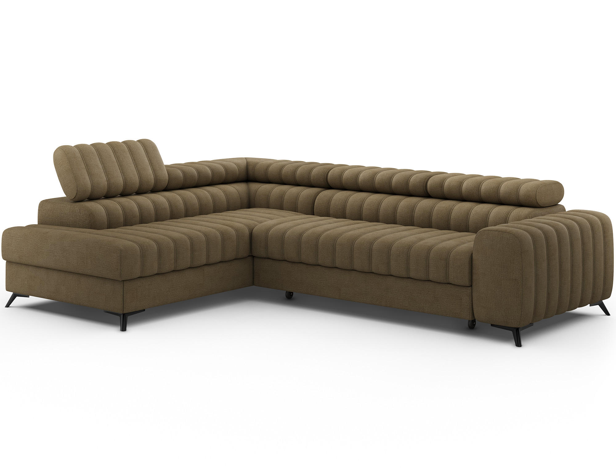 KANEDO Ecksofa mit Schlaffunktion und Bettkasten – Modernes Designsofa, verstellbare Kopfstützen, Metallfüße - Braun, Kunststoff (269/86cm) - Wohnideebilder
