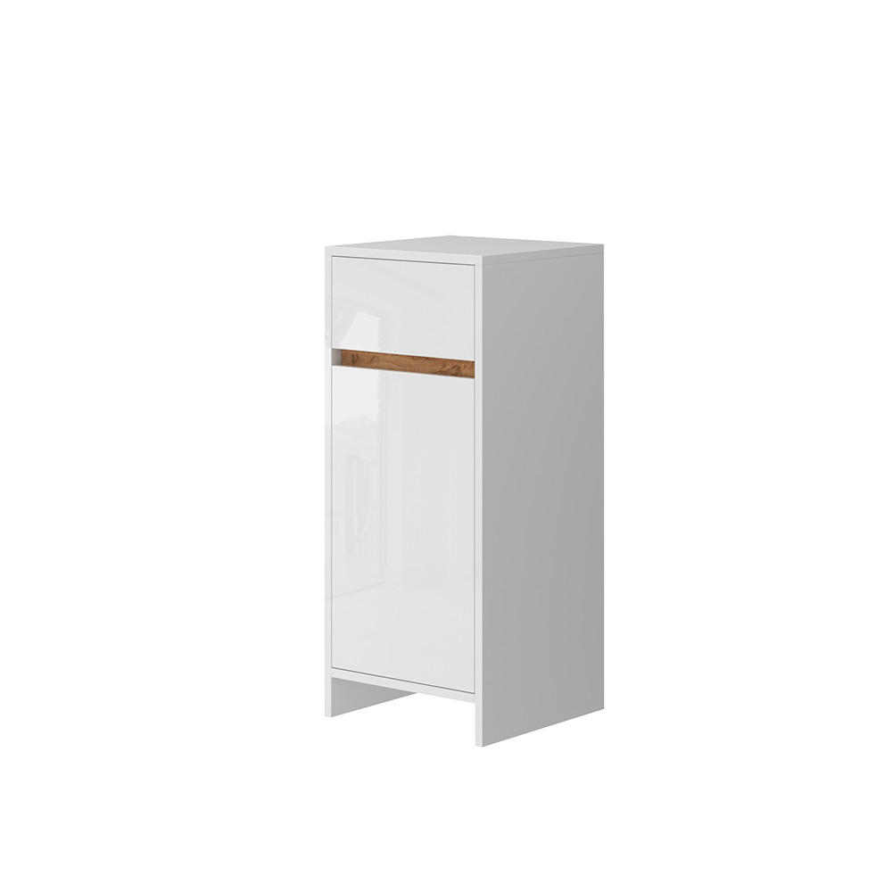 MIDISCHRANK Detmold Weiß Hochglanz/Eiche 35x82 cm mit Tür und Schublade - Honigeiche/Weiß Hochglanz, Holzwerkstoff (35/82/35cm) - Vicco