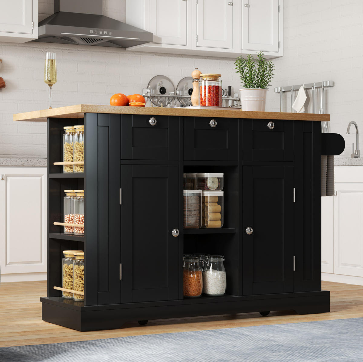 KÜCHENINSEL mit ausziehbarer Arbeitsplatte 132 cm Natur/Schwarz - Schwarz, Holz (70/87/132cm) - Beauniv
