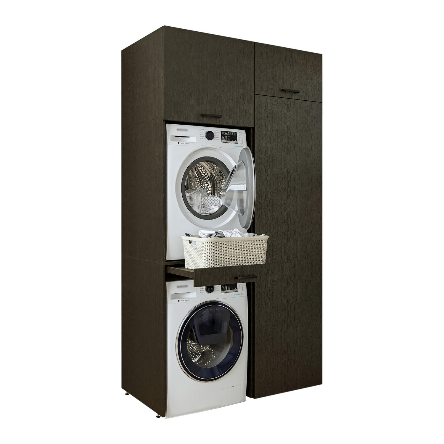 WASCHMASCHINENSCHRANK DUO-I 127cm Breit, 240cm Hoch - Schwarz, Holzwerkstoff (127/240/67cm)