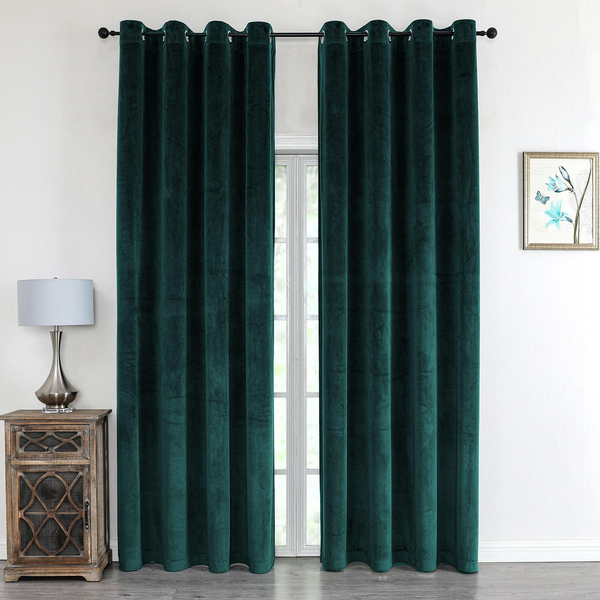VORHANG Ösen Samt 300/245 cm Petrol - Petrol, Textil (300/245/245cm) - TiborTex