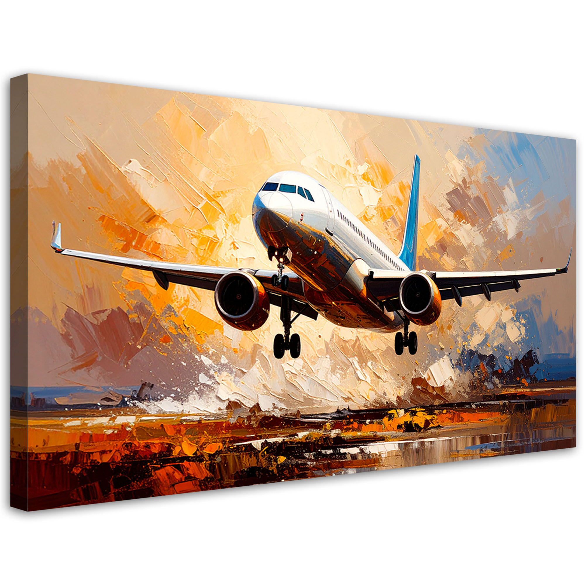 LEINWANDBILD Passagierflugzeug 80x40cm - Beige, Textil (80/40cm) - Feeby