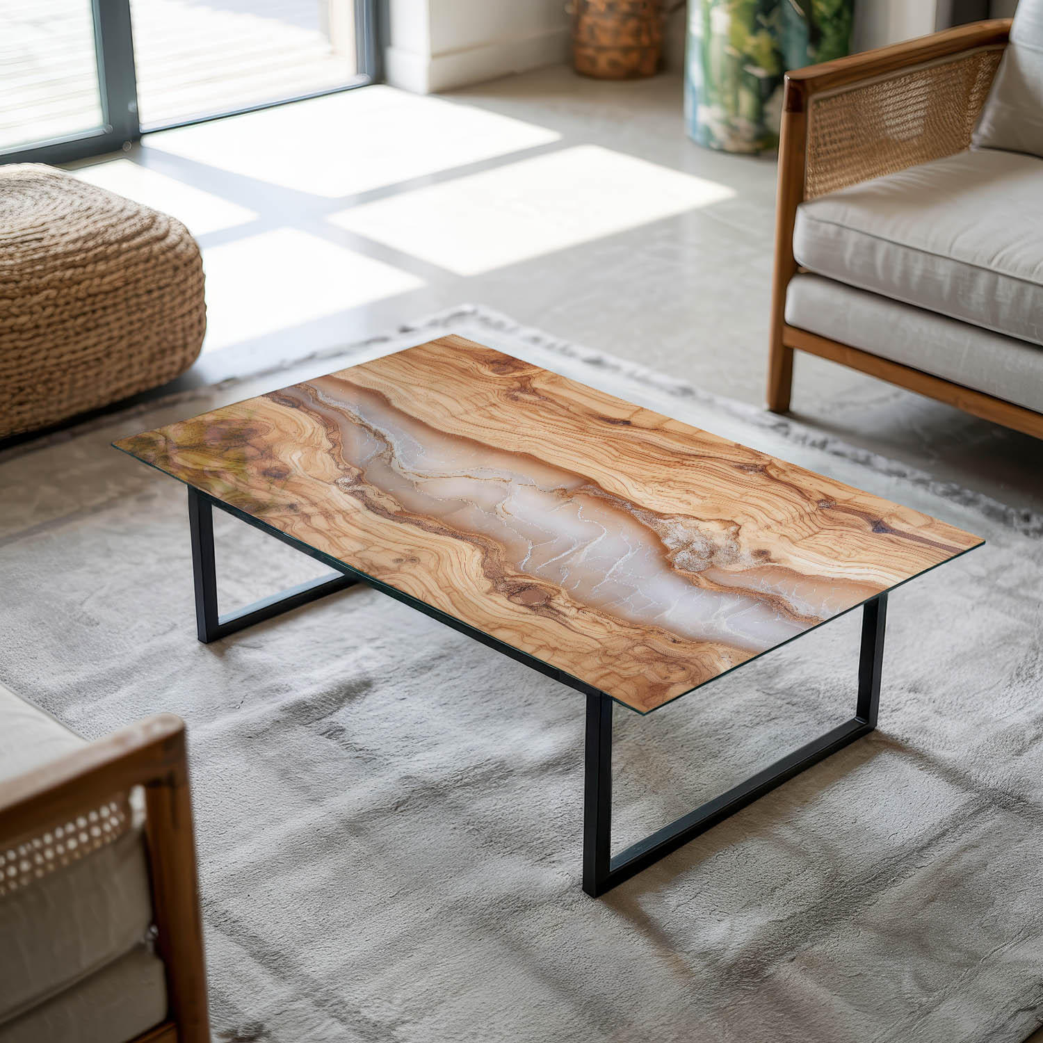 TISCHPLATTE 120x80 cm Naturholz mit Harzdetails - Hellbraun, Glas (120/80/0.4cm) - TULUP