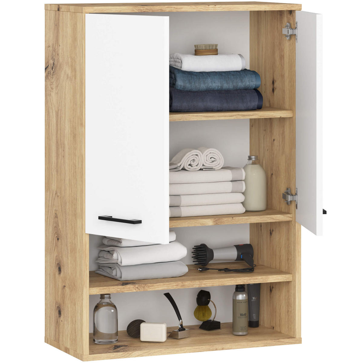 HÄNGESCHRANK Eiche Artisan, Weiß 64x94x30 cm - Silberfarben/Eiche Artisan, Holzwerkstoff/Kunststoff (64/94/30cm) - Akord