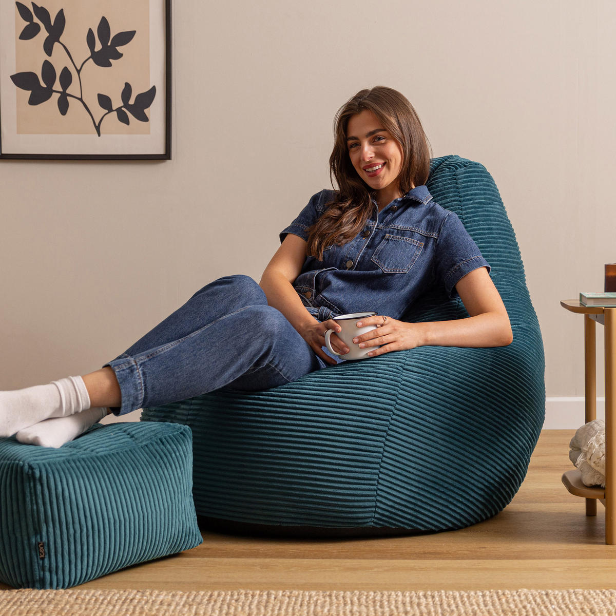 SITZSACK mit Hocker Dalton XXL Cord - Dunkelgrün, Textil (94/40/92cm) - icon