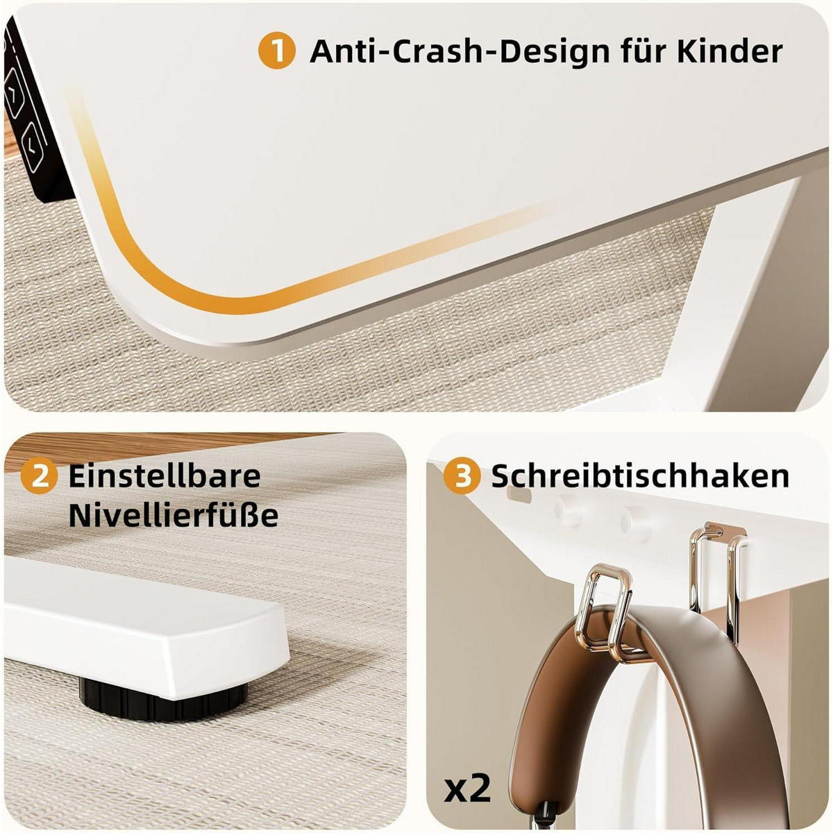 SCHREIBTISCH elektrisch höhenverstellbar 110 x 60 cm Weiß - Weiß, Metall (110/60/122cm)