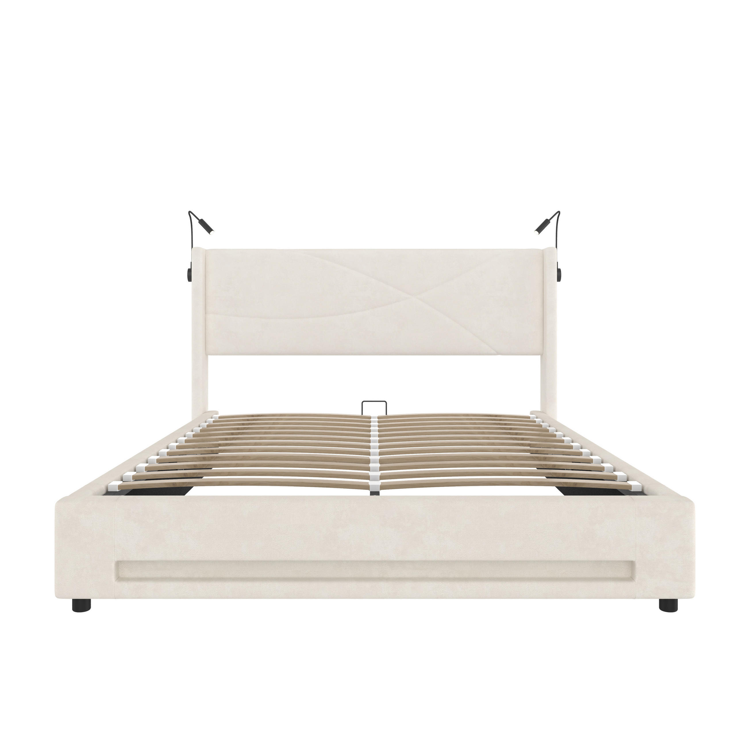 BETTGESTELL 140/200 cm Beige mit LED-Lichtleisten und hydraulischem Stauraum - Beige, Textil (140/200cm) - OKWISH