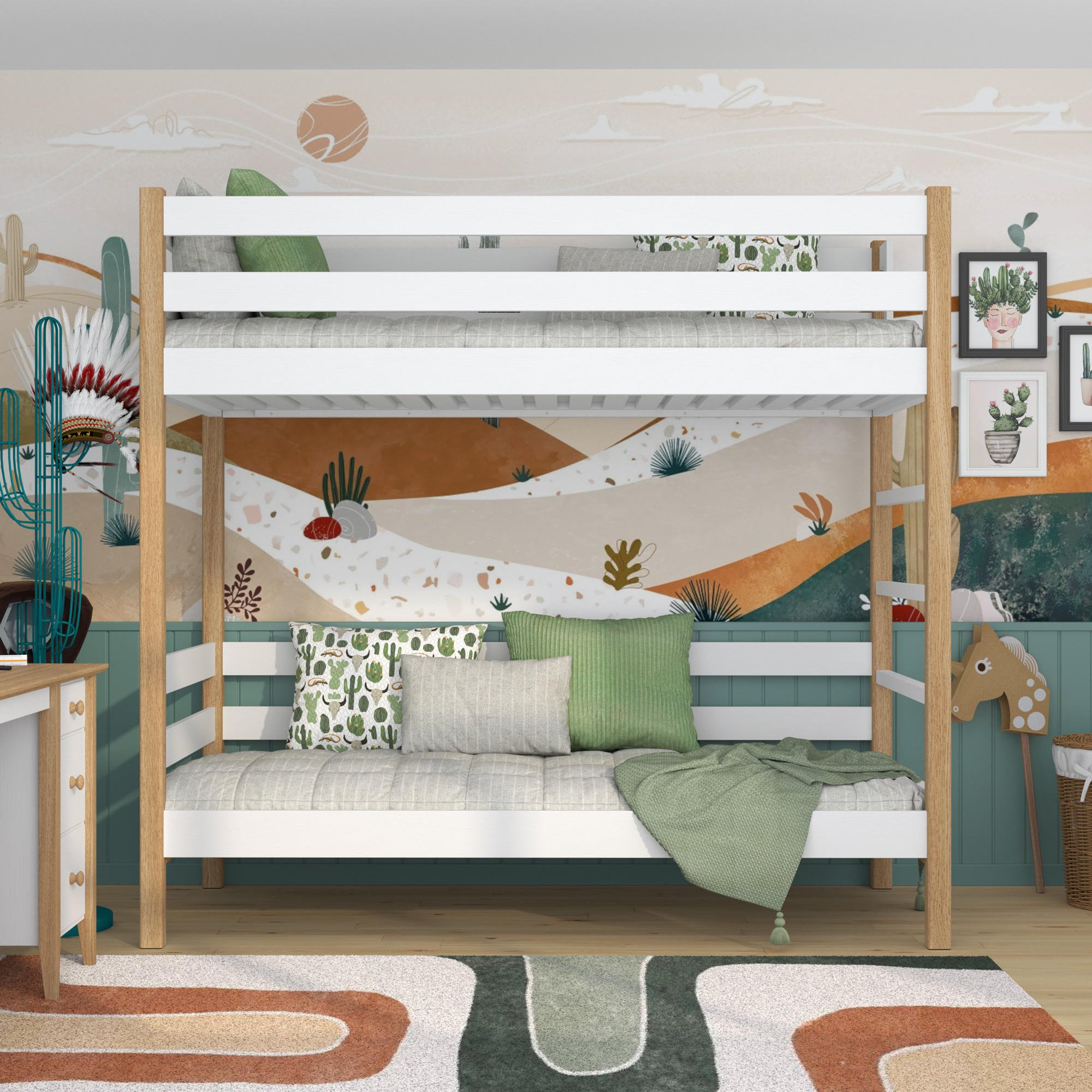 ETAGENBETT N03 Weiß / Eiche Natur 80/190 - Eiche Artisan/Weiß, Naturmaterialien/Holz (80/190cm) - N-Wood