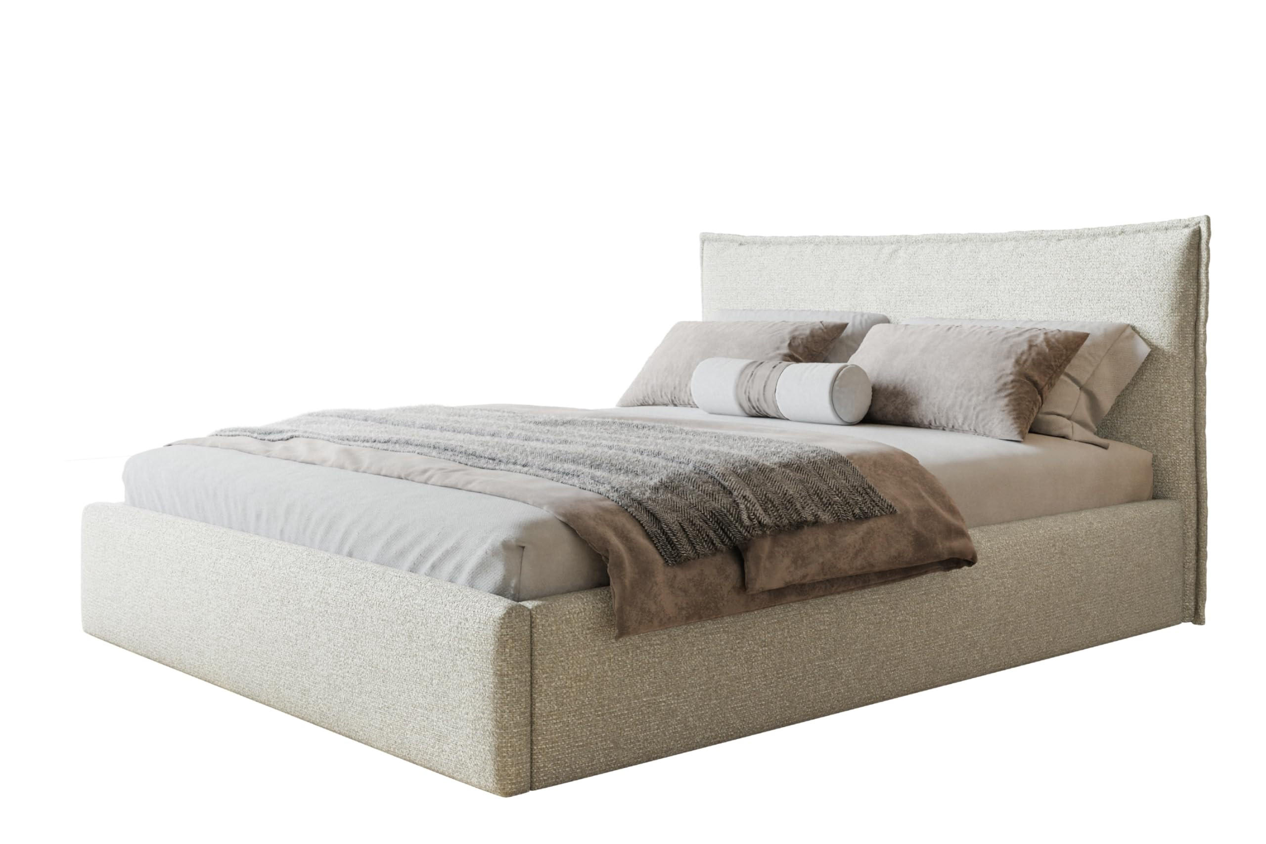 BETT 90x200 - Polsterbett mit Bettkasten und Holzrahmen - Modern Betten - Eleganter Puente-Stoff - Kollektion Rimini - Beige - Beige, Holz/Textil (90/200cm) - Alpi-Möbel