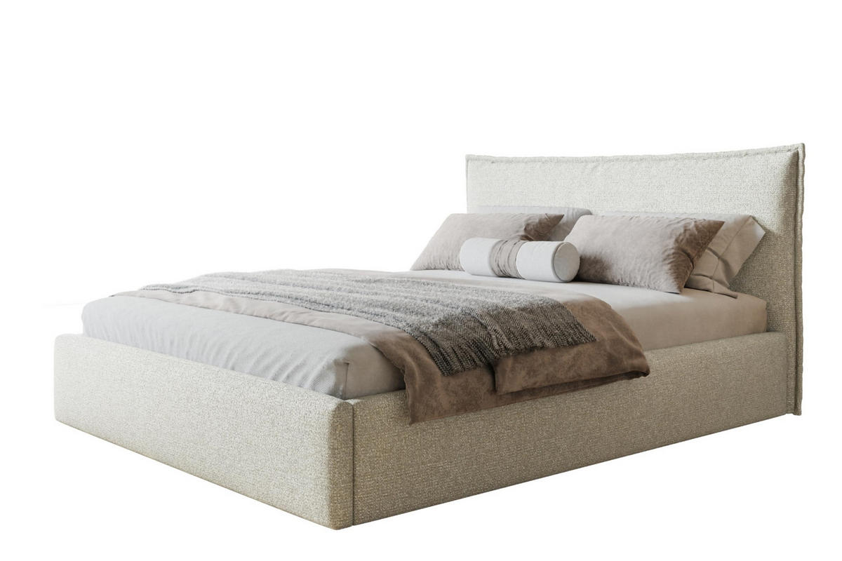 BETT 90x200 - Polsterbett mit Bettkasten und Holzrahmen - Modern Betten - Eleganter Puente-Stoff - Kollektion Rimini - Beige - Beige, Holz/Textil (90/200cm) - Alpi-Möbel