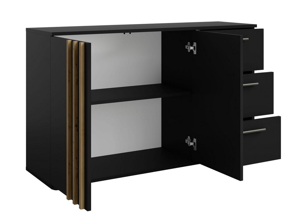 SIDEBOARD Turell 2D3SZ Schwarz 120/73/35 cm – Kommode mit Schubladen - Schwarz, Holzwerkstoff/Kunststoff (120/73/35cm) - AX Living