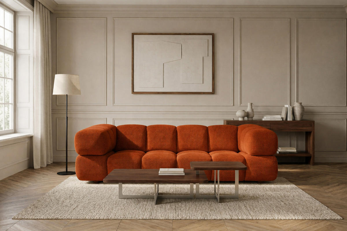 SOFA 3-SITZER, Strukturierter Premiumstoff Sonic, Kupfer, Averro - Orange, Holz (240/70/96cm) - Kaiser Möbel