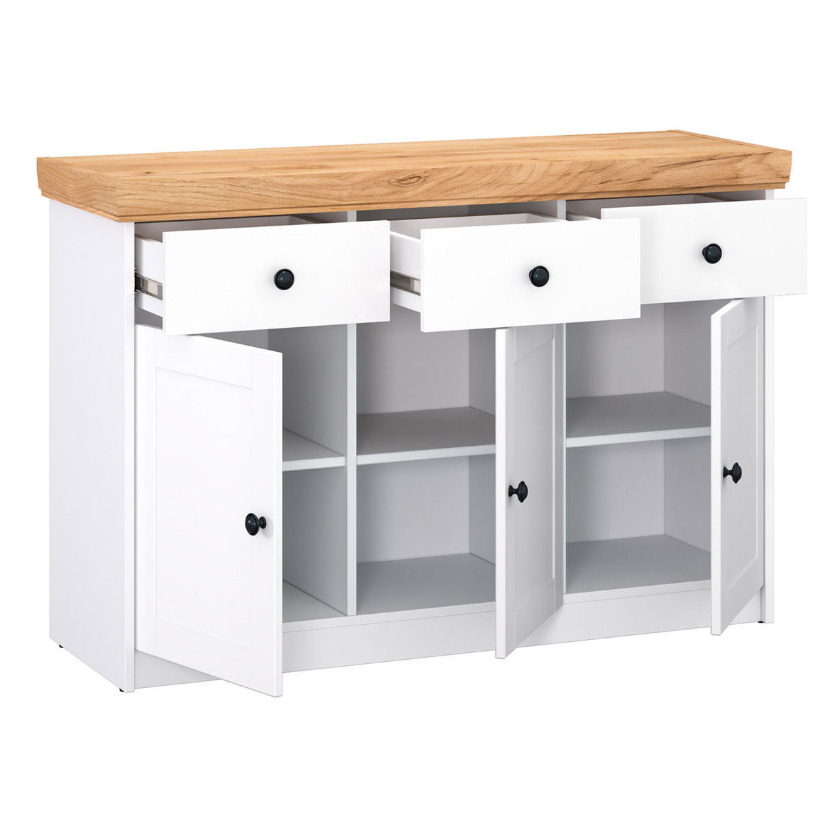 SIDEBOARD 122/82/42 cm in weiß natur - Schwarz/Weiß, Holz/Metall (122/82/42cm) - Homestyle4u