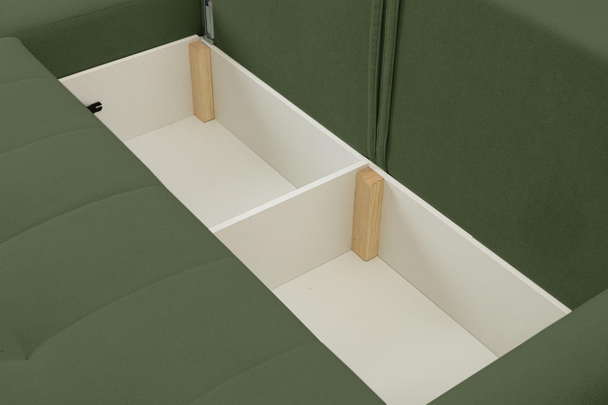 ECKSOFA Primo mit Schlaffunktion und Bettkasten in Cordstoff - Schwarz/Grün, Holz/Holzwerkstoff (245/143cm) - Ravio