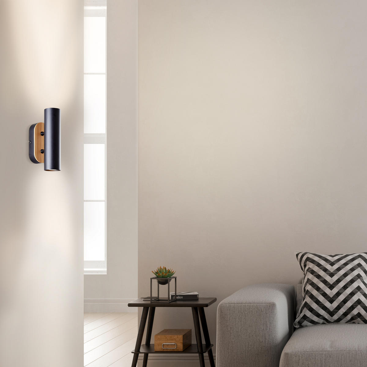 WANDLEUCHTE Niels Schwarz matt/Natur 12/6/20 cm - Multicolor, Metall (6/20/12cm) - Brilliant