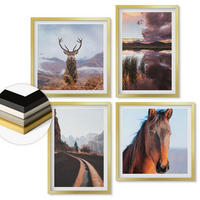 WANDBILDER 4er Set - 50x50 cm & 40x60 cm Goldrahmen - Berglandschaften, Rentiere, Pferdestraße - Goldfarben, Kunststoff (50/50cm) - ArtPrintCave