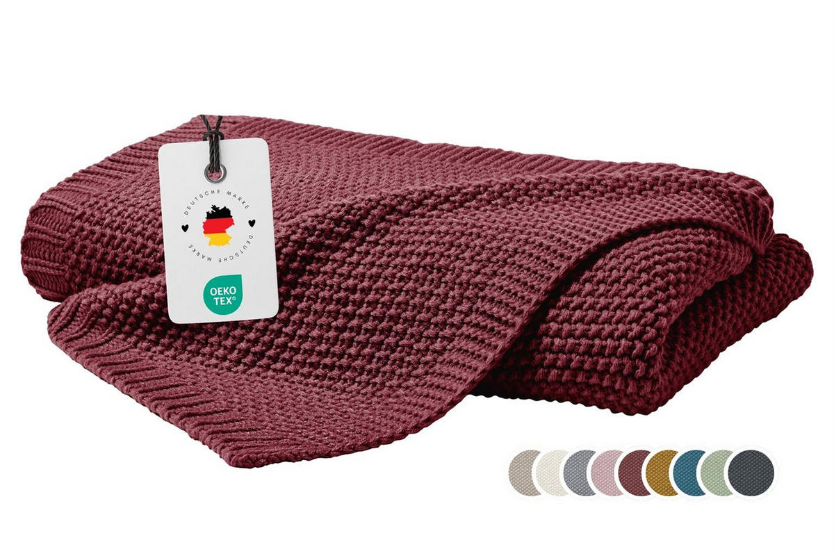 STRICKDECKE 130x170 cm, Kuscheldecke aus 100% Polyacryl, Flauschige Wohnzimmer Wohndecke für Sofa, Bett, Couch uvm. - Bordeaux - Bordeaux, Textil (130/170cm) - Carpe Sonno