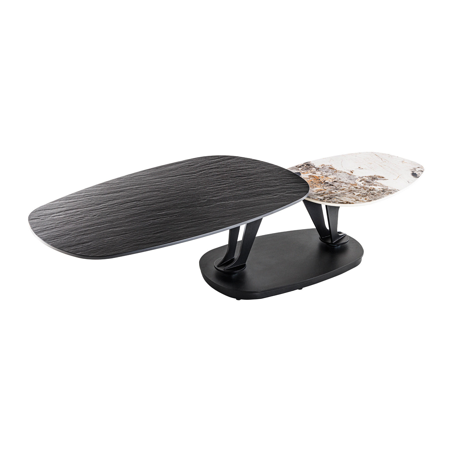 COUCHTISCH MOVEMENT rund Grau|Natur|Schwarz|Weiß 160cm - Schwarz/Braun, Keramik/Metall (110/160/40cm) - riess-ambiente