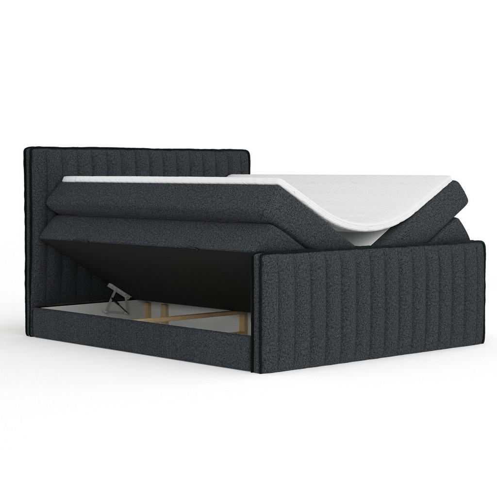 Thumbnail - Maison de Reve Boxspringbett, Schwarz, Textil, Buche, Kiefer, H3 + H4, 7-Zonen, Höhe ca. 40 cm, 160x200 cm, Handmade in ...