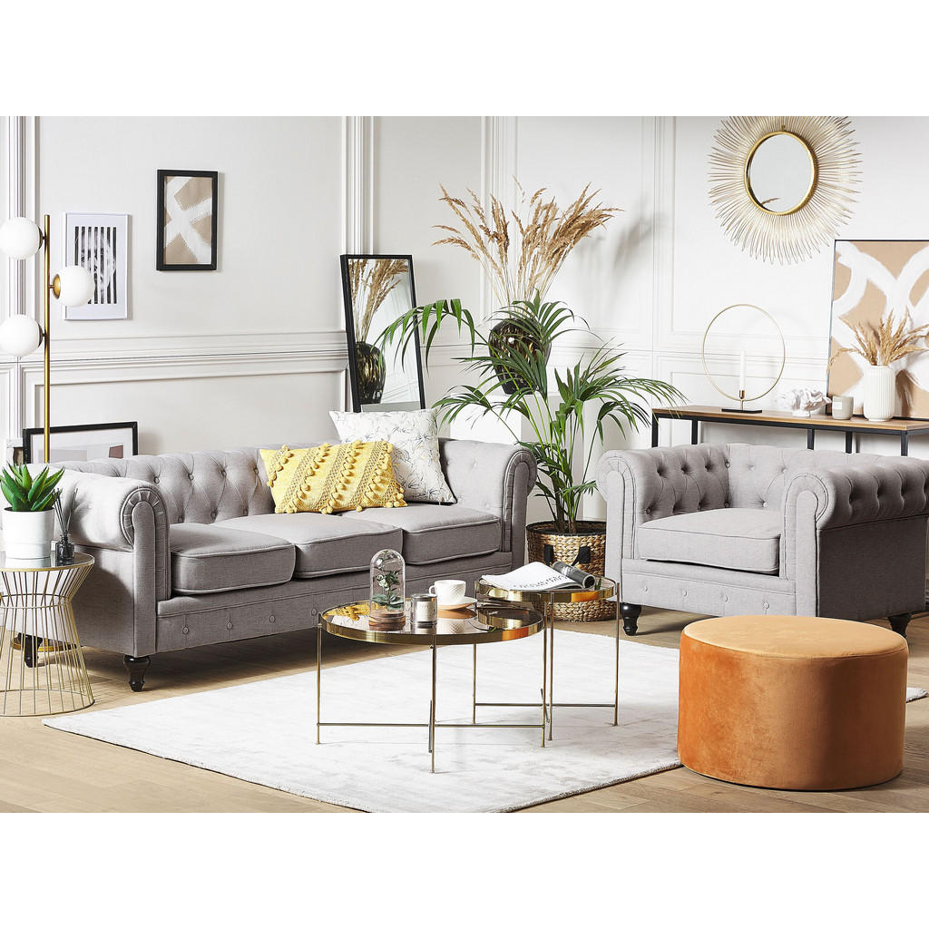 Thumbnail - Beliani Sofa-Set, Hellgrau, Textil, 4-Sitzer, 202x70x75 cm, Wohnzimmer, Sofas & Couches, Sitzgarnituren