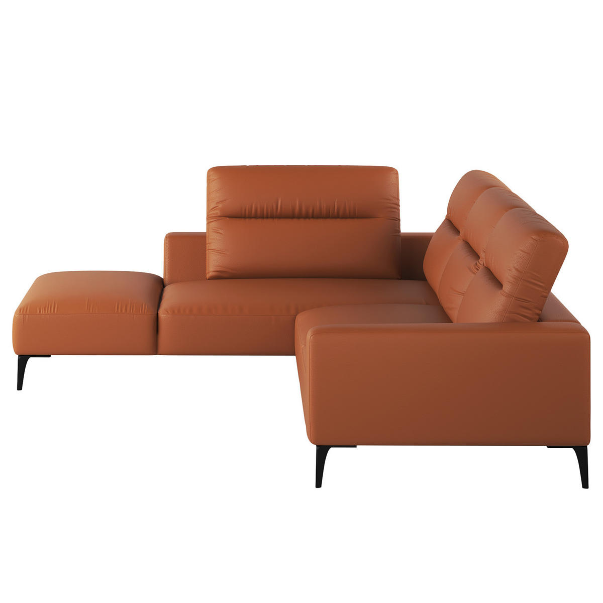 ECKSOFA mit Ottomane - Kastanienfarben/Schwarz, Leder/Metall (263/238cm) - home24