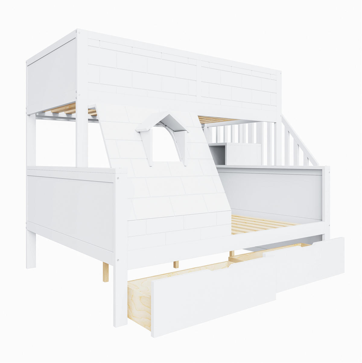 ETAGENBETT 90/200 & 140/200 cm in Weiß mit Treppe und Schubladen - Weiß, Holz (90/200cm) - Flora Grace