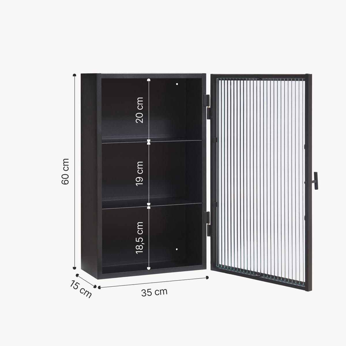 WANDSCHRANK Zundert - Schwarz, Glas/Metall (35/60/15cm) - [en.casa]